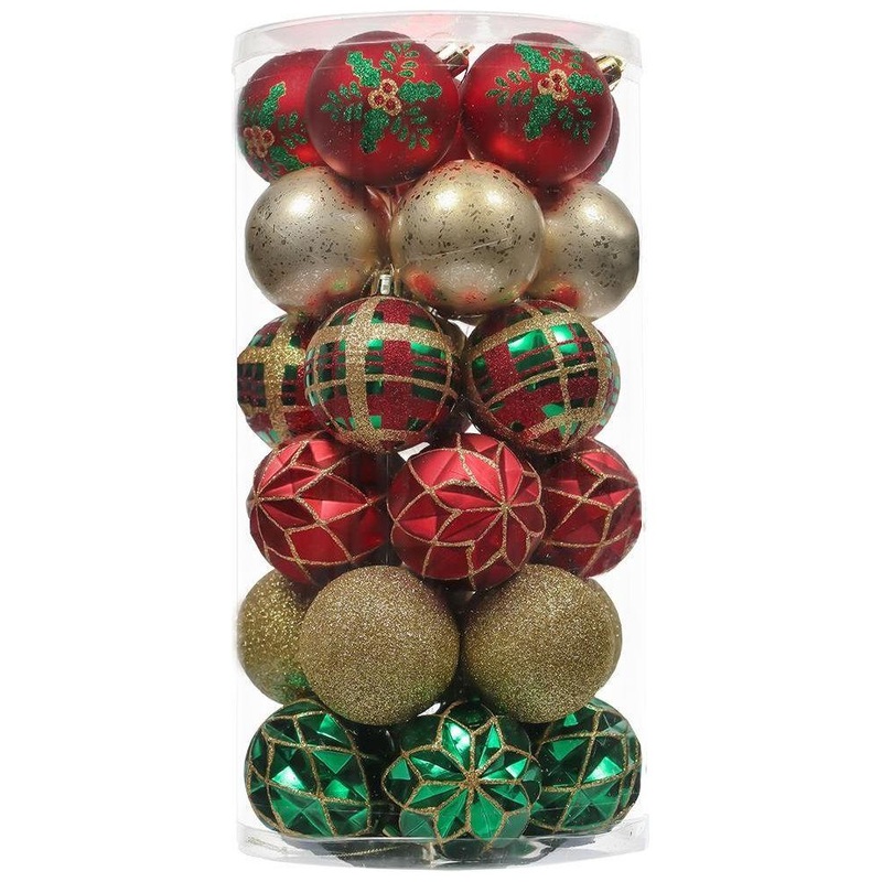Green and Gold Glittered Tree Baubles (Set of 30)
