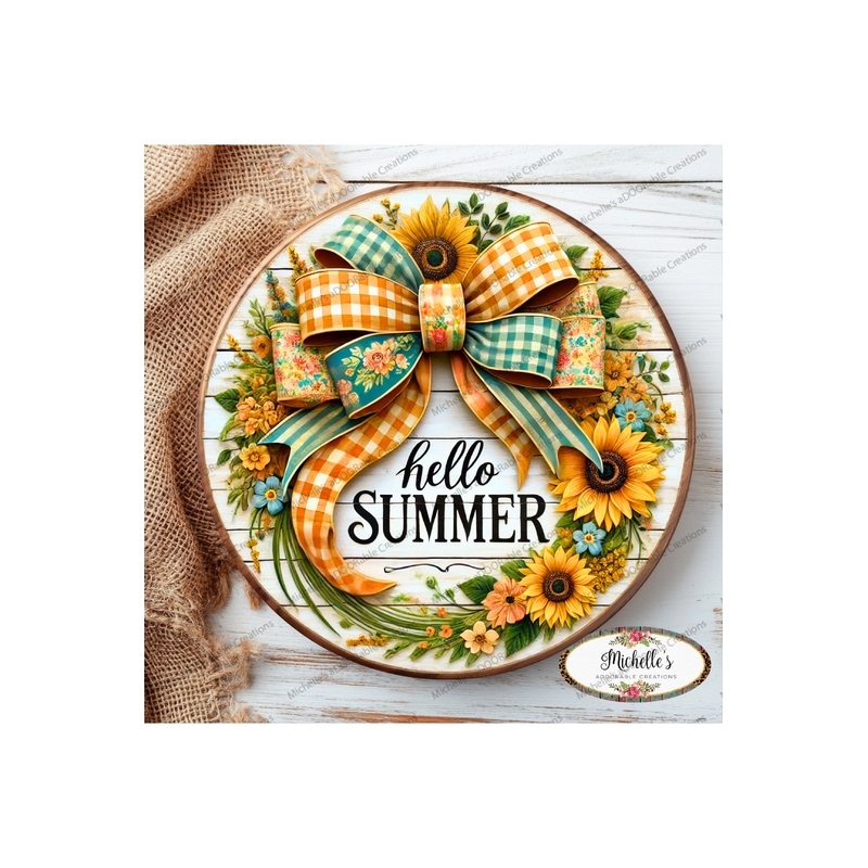 Hello Summer Sunflower Bow Sign