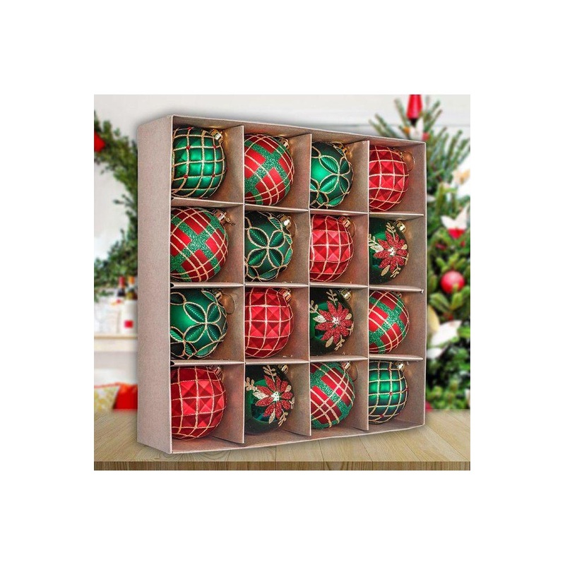 Red Green and Gold Ornament Bundle (Set of 16)