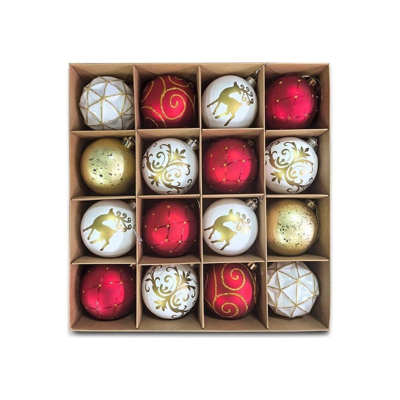 Red White and Gold Ornament Bundle (Set of 16)