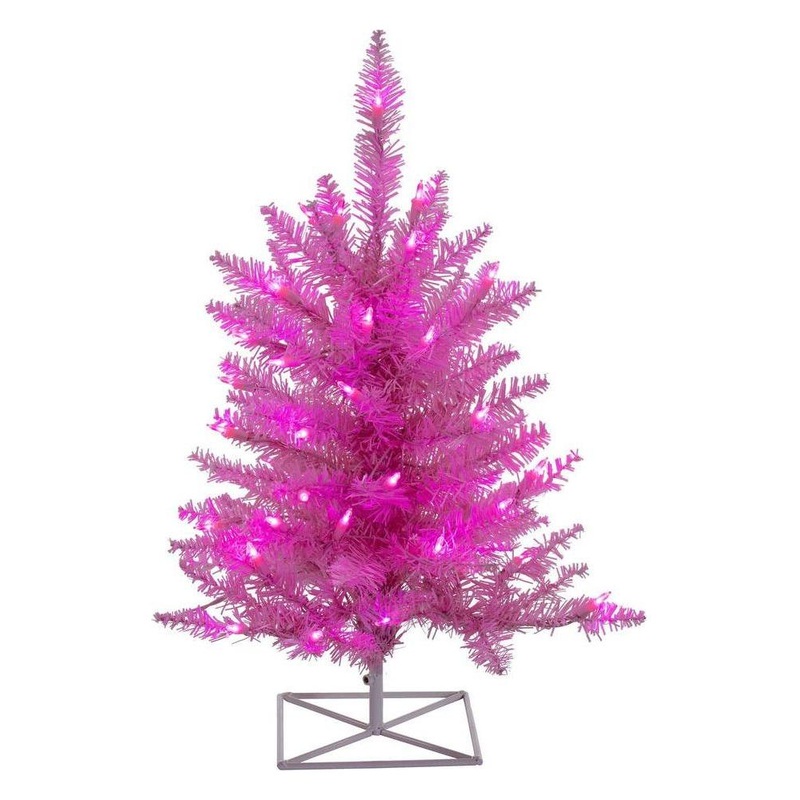 Vickerman 36″ Plastic Fir LED Light Christmas Tree in Pink