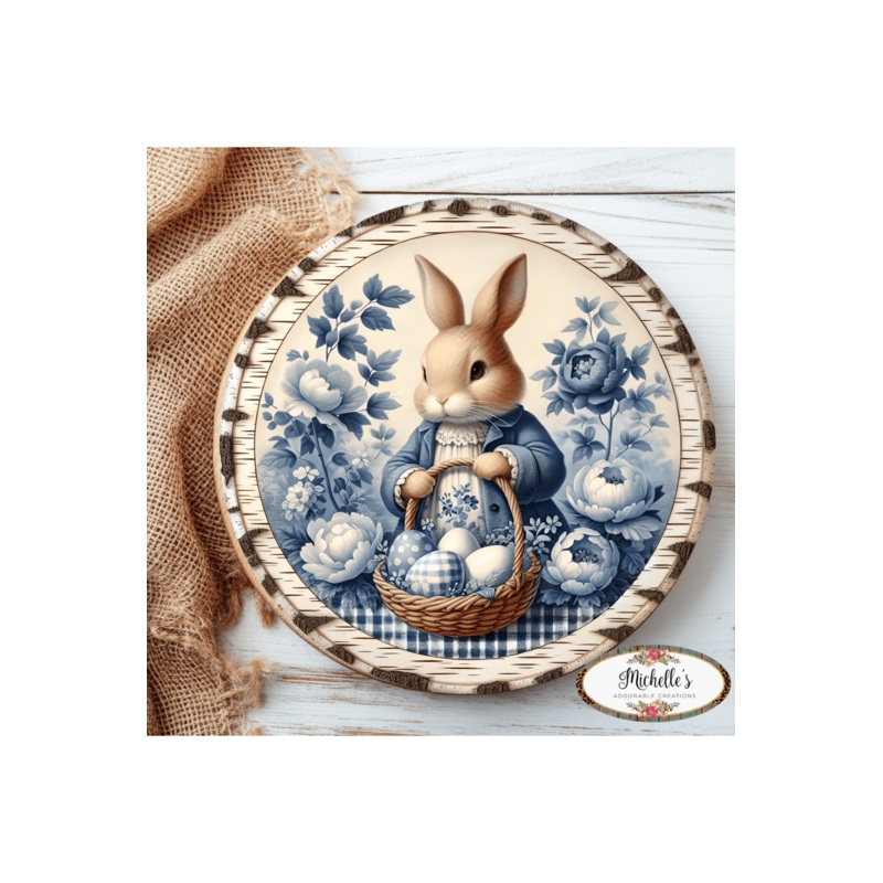 Vintage Bunny Blue Chinoiserie Sign