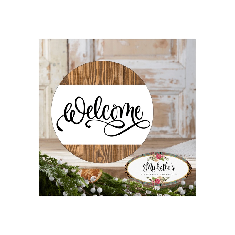 Welcome Faux Wood Round Sign