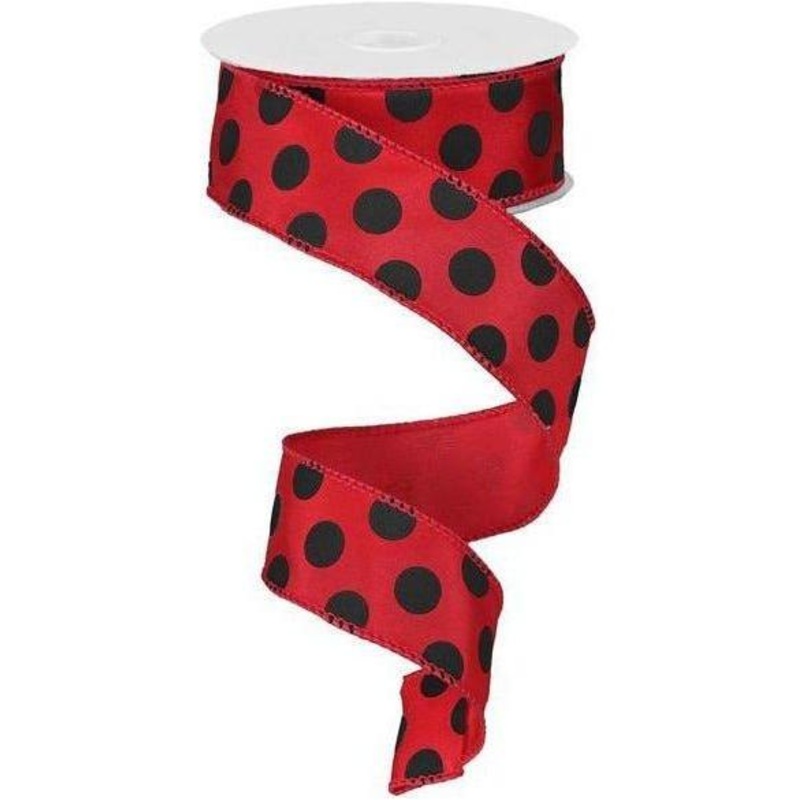 1.5″ Big Polka Dot Ribbon: Red & Black (10 Yards)