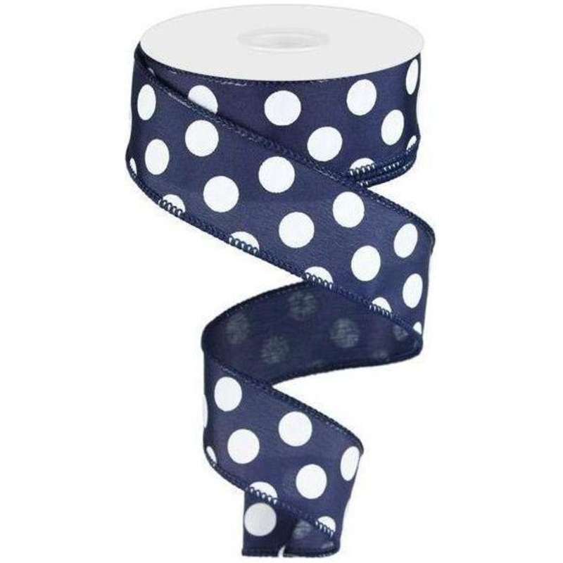 1.5″ Large Polka Dot Ribbon: Navy Blue (10 Yards)