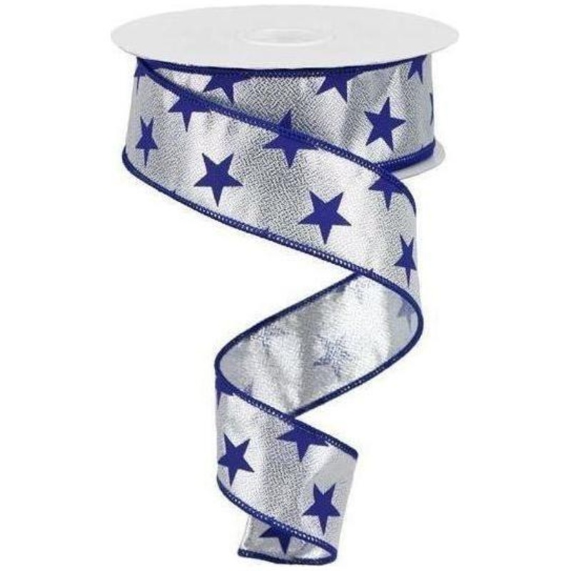 1.5″ Stars on Metallic Ribbon: Silver (10 Yards)