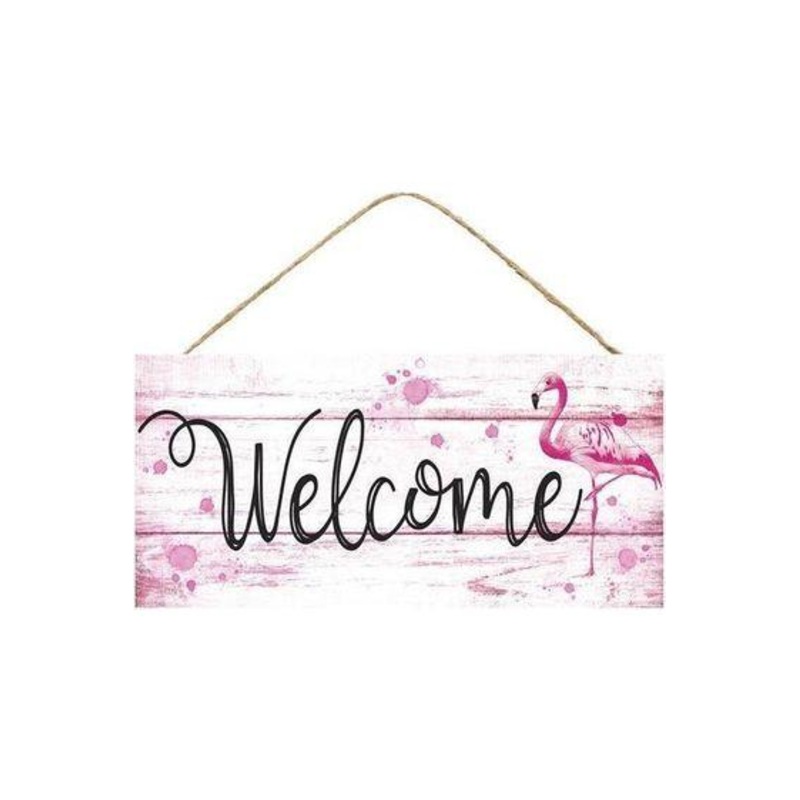 12″ Wooden Sign: Flamingo Welcome