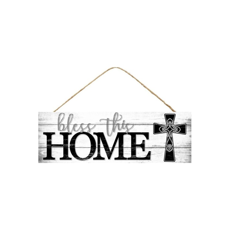 15″ Wooden Sign: White Bless This Home