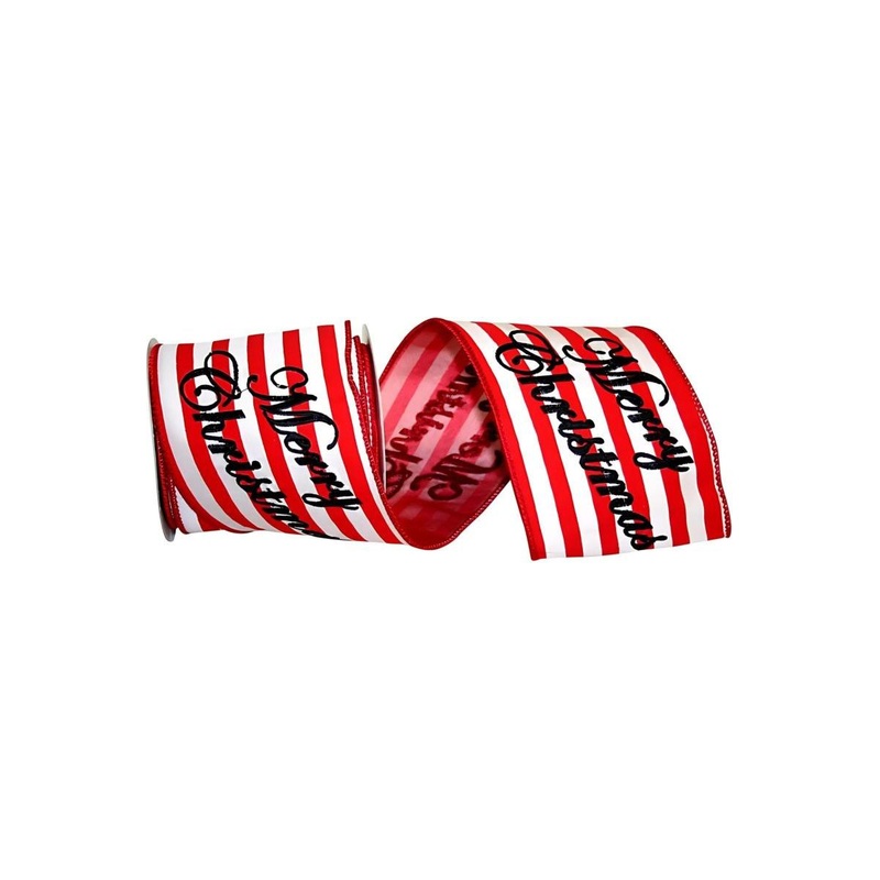 4″ Merry Christmas Embroidered Striped Ribbon: Red & White (5 Yards)