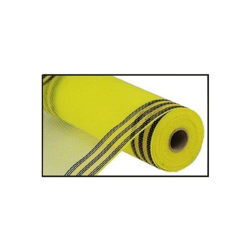 10.5″ Border Stripe Faux Jute Mesh Ribbon: Yellow/Black (10 Yards)