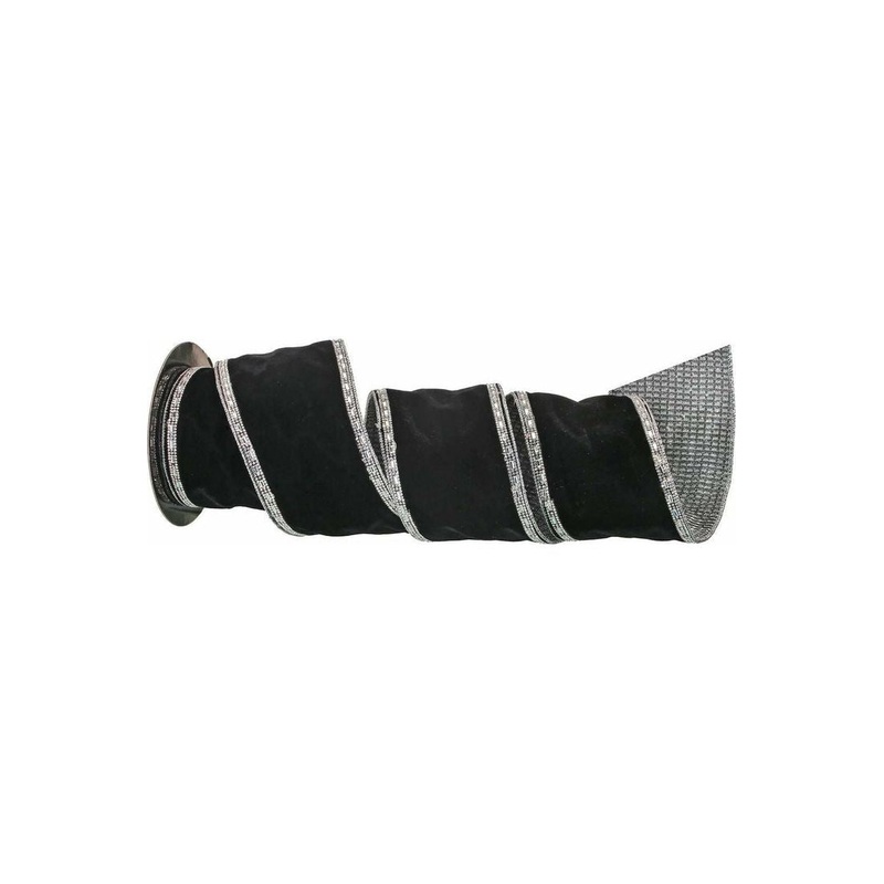 4″ Embroider Jewel Edge Velvet Ribbon: Black (5 Yards)