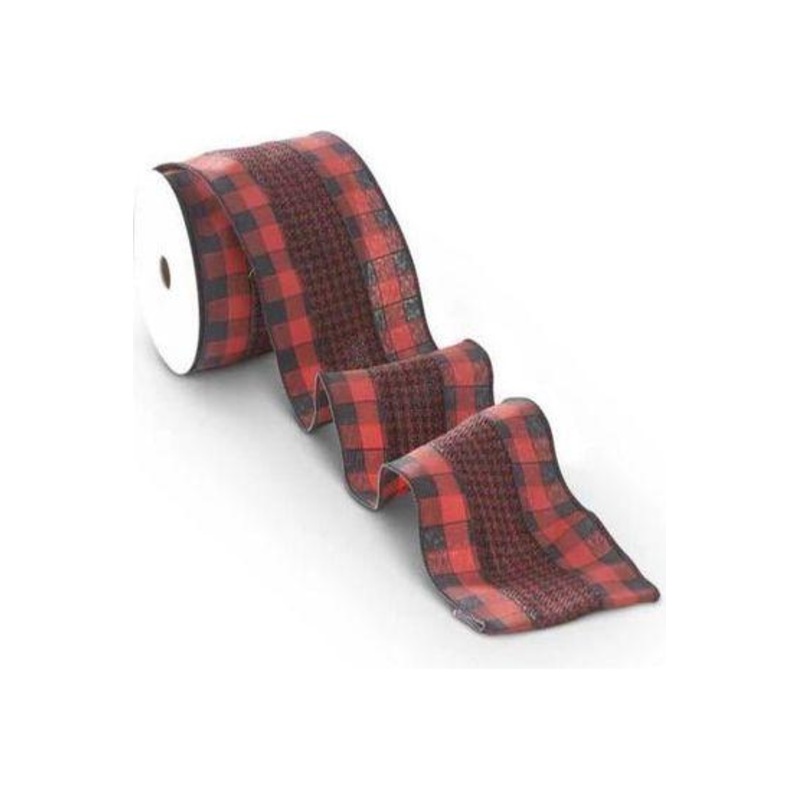 4″ Houndstooth Checked Ribbon: Red & Black ( (10 Yards)