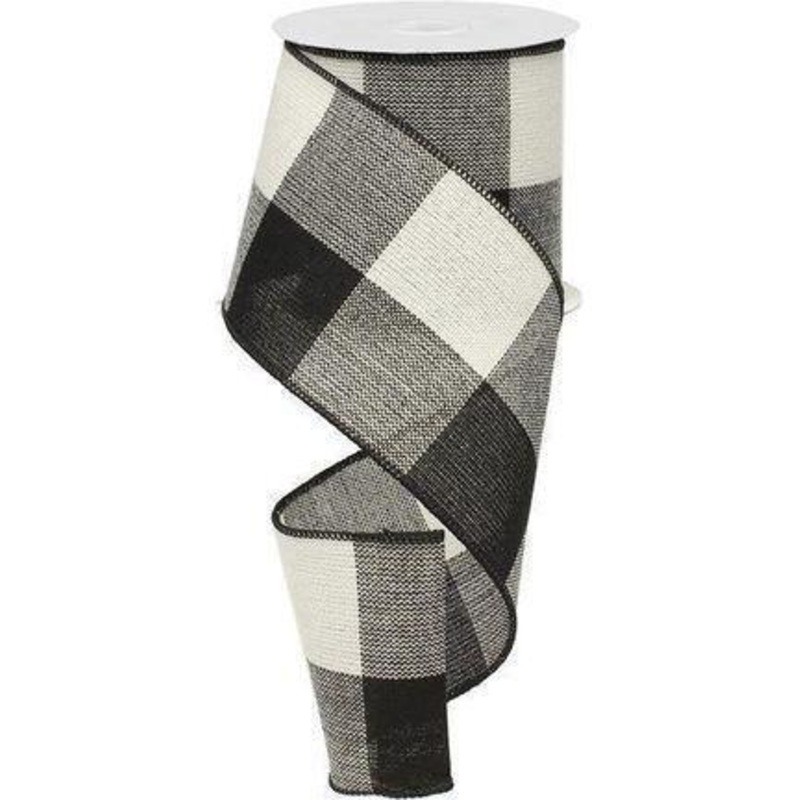 4″ Linen Checks Ribbon: Black & White (10 Yards)