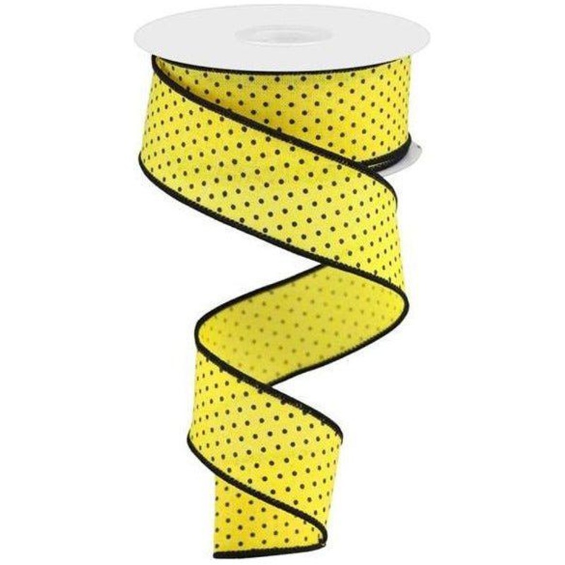 1.5″ Swiss Dots Ribbon: Sun Yellow & Black (10 Yards)
