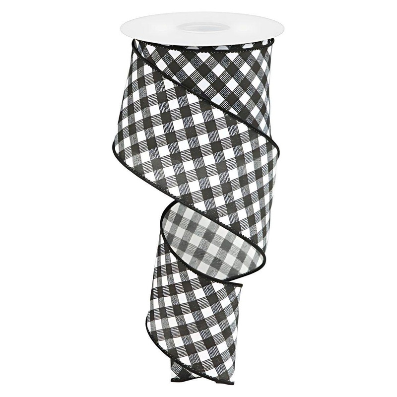 2.5″ Bias Gingham Ribbon: Black & White (10 Yards)