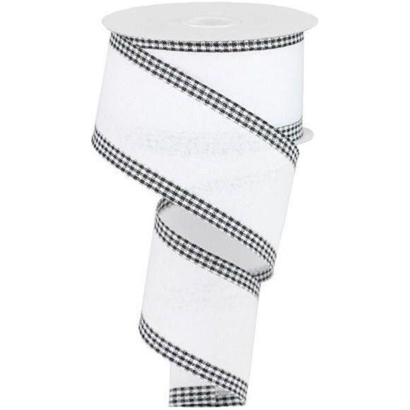 2.5″ Royal Burlap Gingham Edge Ribbon: White (10 Yards)
