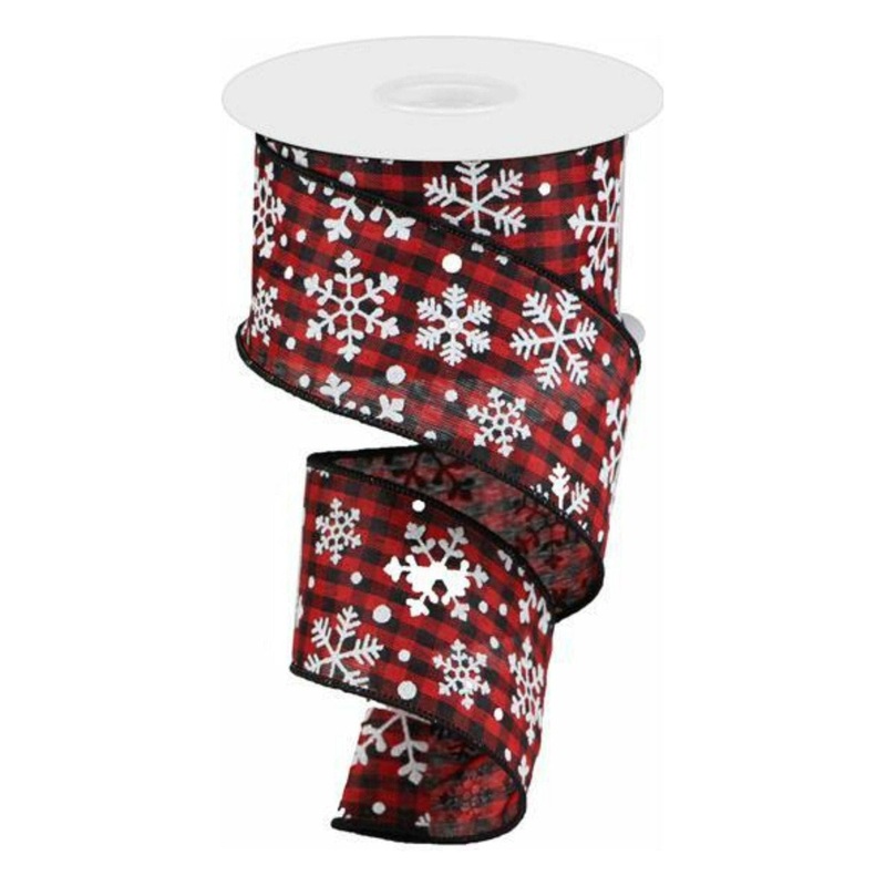 2.5″ Snowflake Ribbon: Black & Red (10 Yards)