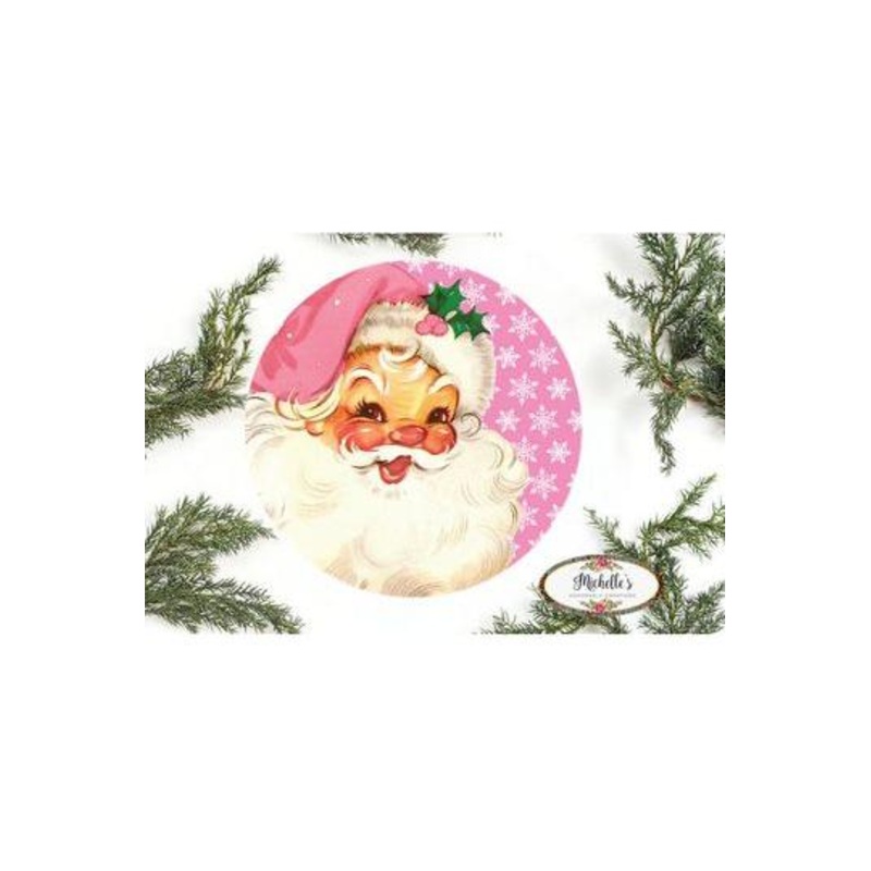 Pink Snowflakes Vintage Santa Christmas Sign