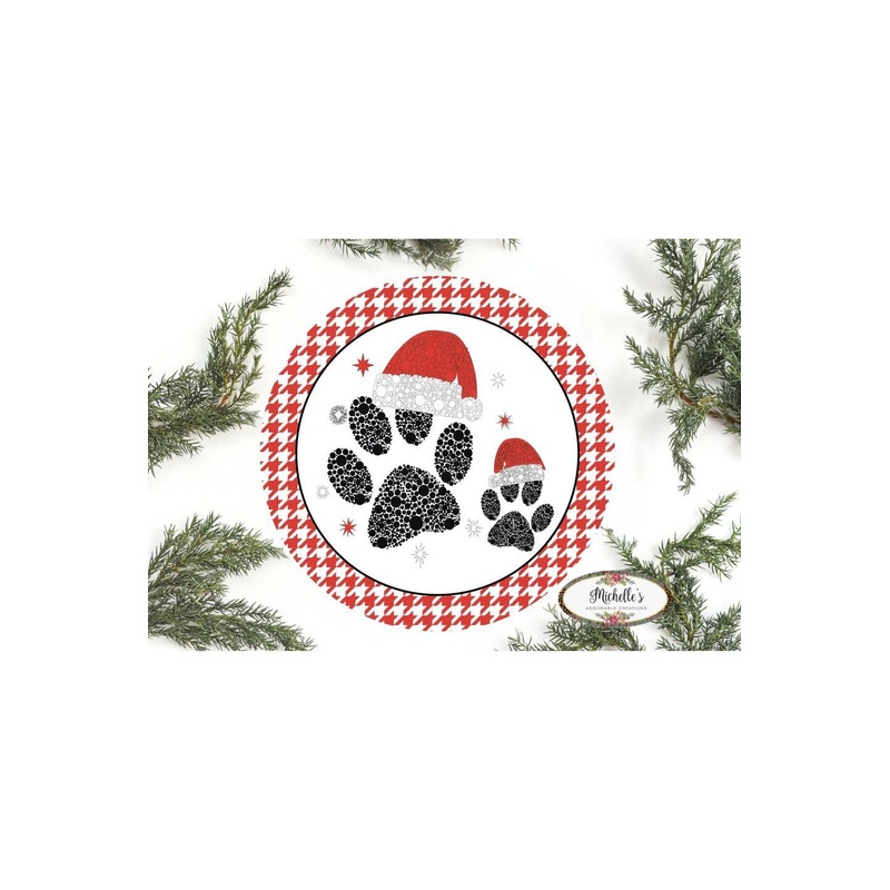Santa Hat Paws Round Sign