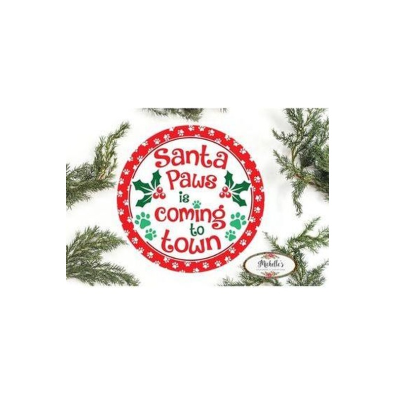 Santa Paws Christmas Round Sign