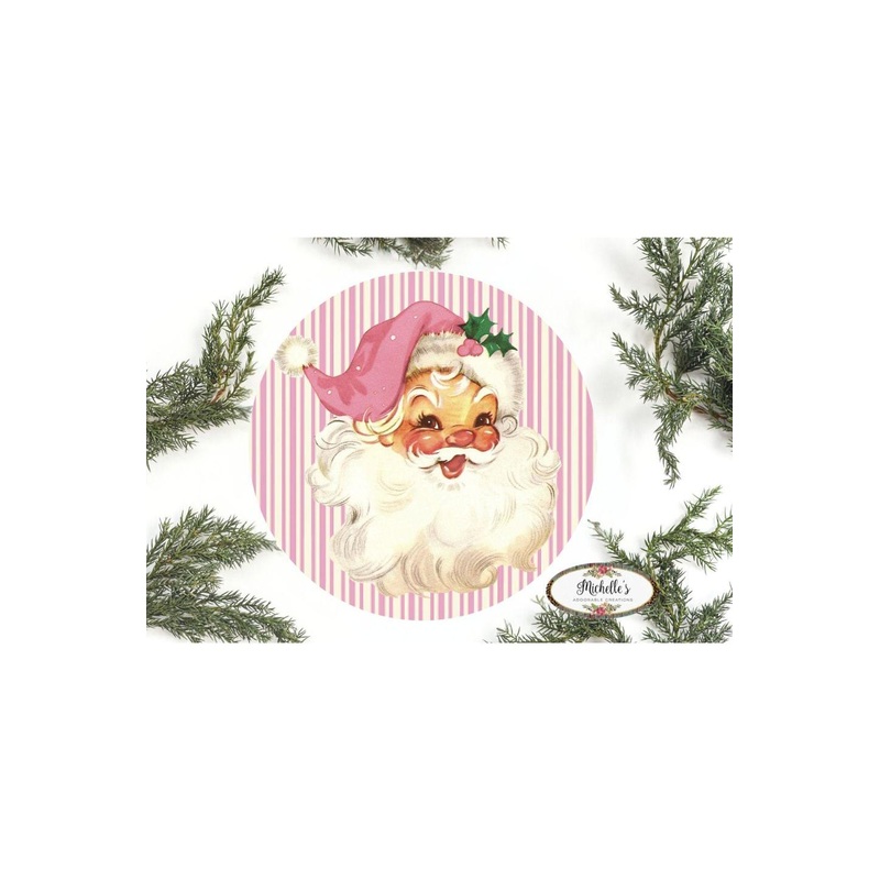 Vintage Pink Santa Christmas Sign