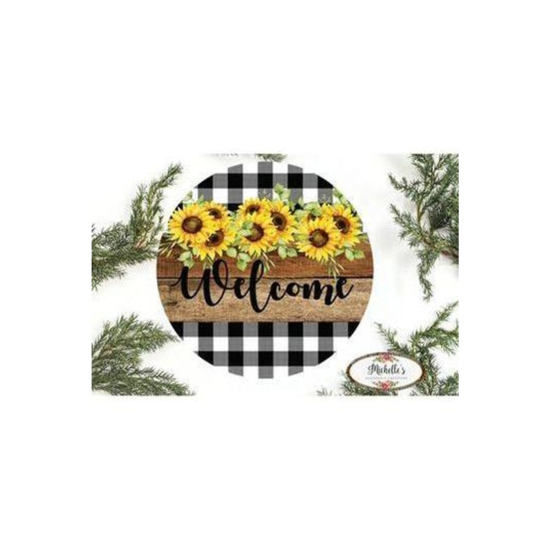 Welcome Rustic Sunflower Round Sign