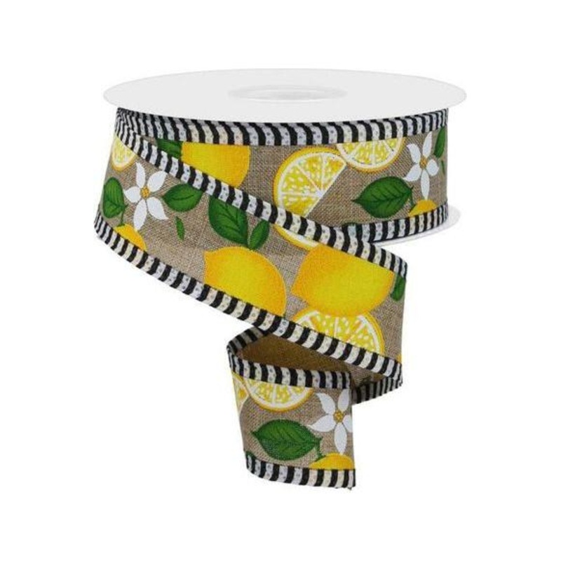 1.5″ Lemon Thin Stripes Ribbon: Lt Beige (10 Yards)