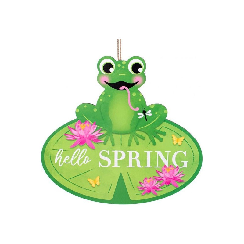 11″ Hello Spring Frog Sign