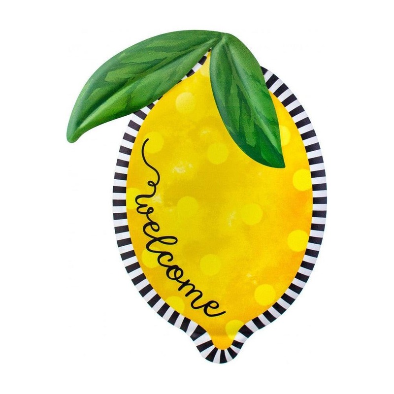 12″ Metal Embossed Hanger: Welcome Lemon