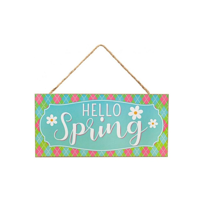 12″ Wooden Sign: Hello Spring Flower
