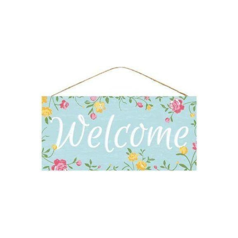 12″ Wooden Sign: Welcome Floral Sign