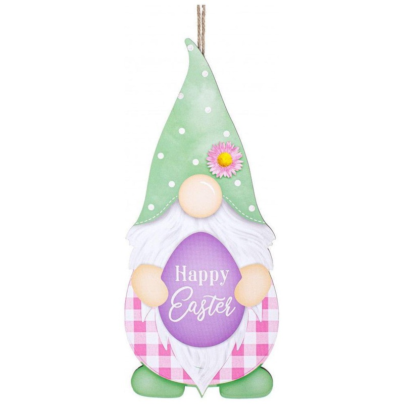 13″ Wooden Gnome Shaped Sign: Easter Gnome