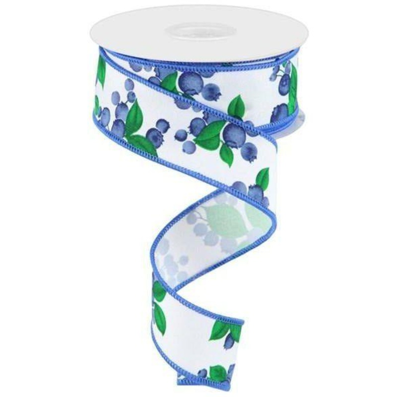 1.5″ Blueberry Ribbon: White (10 Yards)