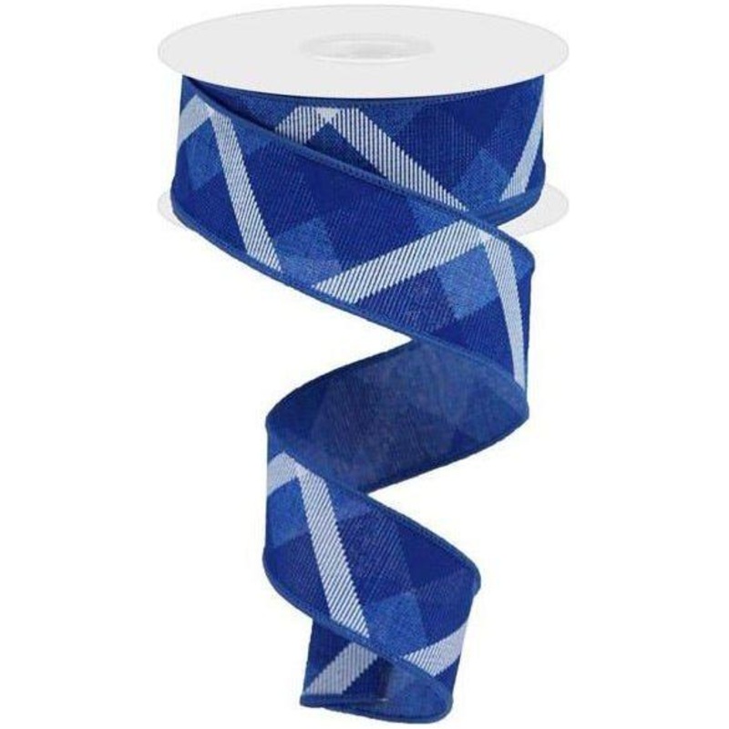 1.5″ Plaid Ribbon: Royal Blue and White (10 Yard)