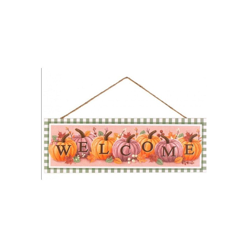 15″ Wooden Sign: Welcome Pumpkins (Sage Green)
