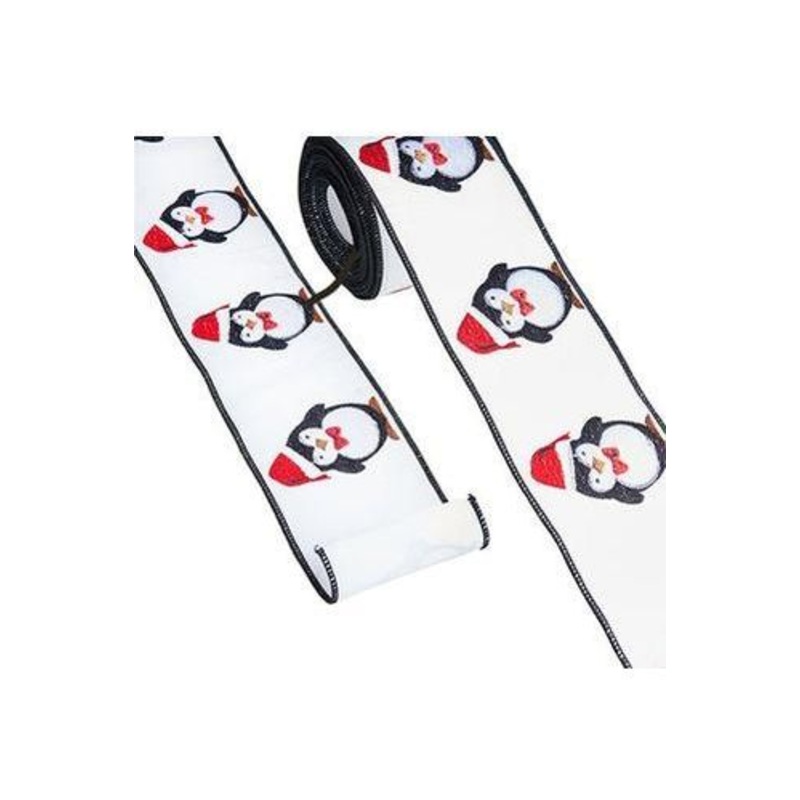 4″ Penguin Christmas Ribbon: White (10 Yards)