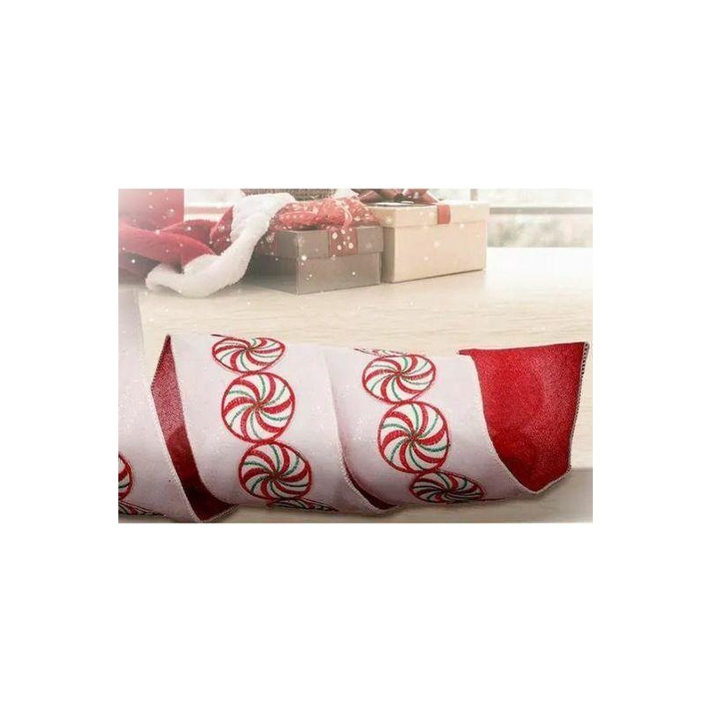 4″ Peppermint Candy Disc Ribbon: Red (5 Yards)