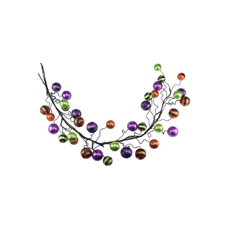 5′ Glitter Ball Garland: Orange/Lime/Purple