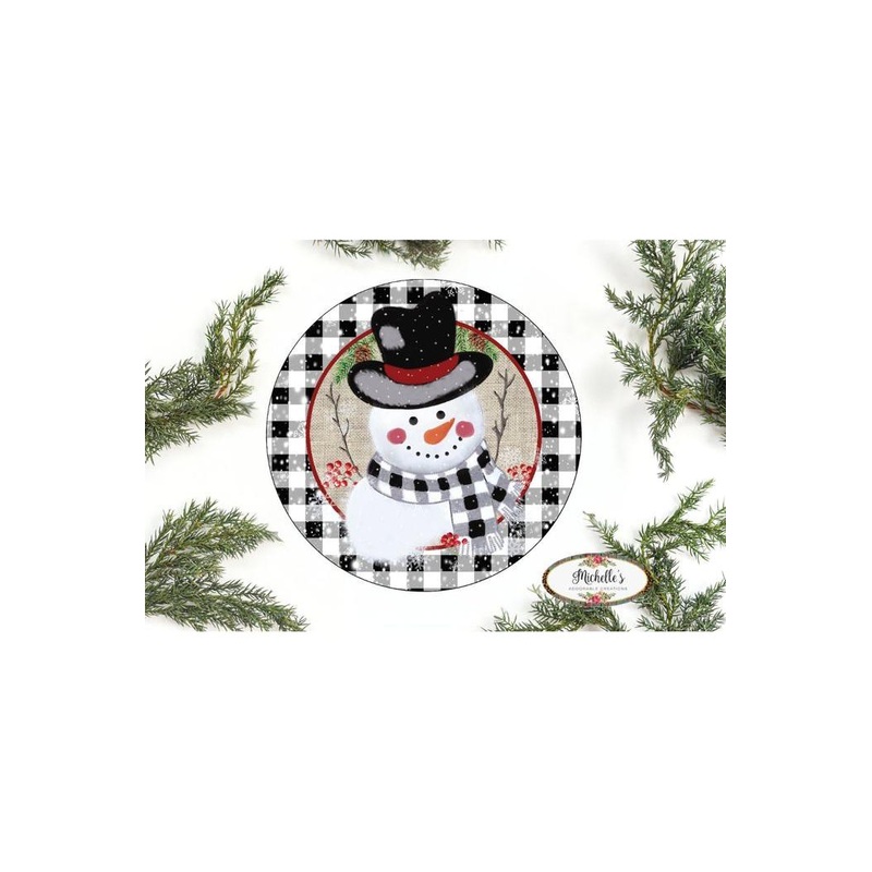 Black White Plaid Snowman Sign