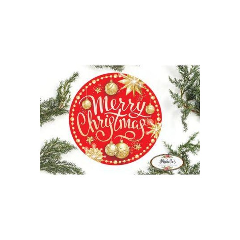 Merry Christmas Red Gold Round Sign