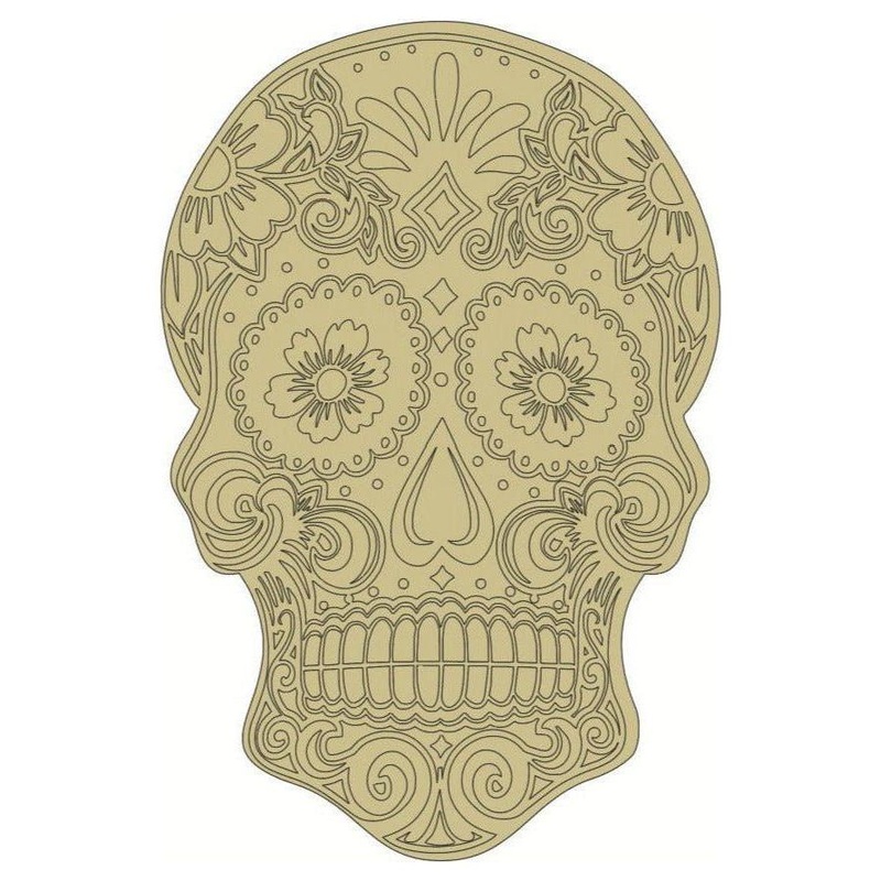 12″ Sugar Skull (Floral Eyes) Wood Cutout – Unfinished Wood