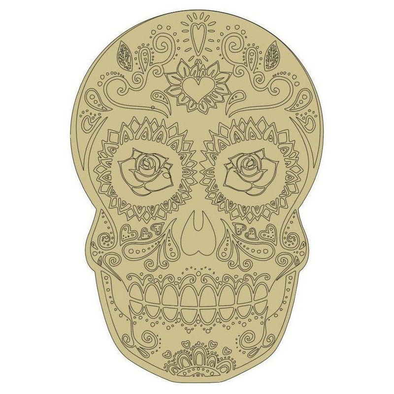 12″ Sugar Skull (Rose Eyes) Wood Cutout – Unfinished Wood