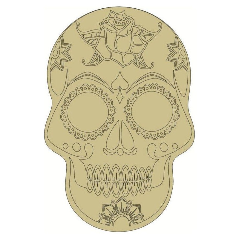 12″ Sugar Skull (Rose Head) Wood Cutout – Unfinished Wood