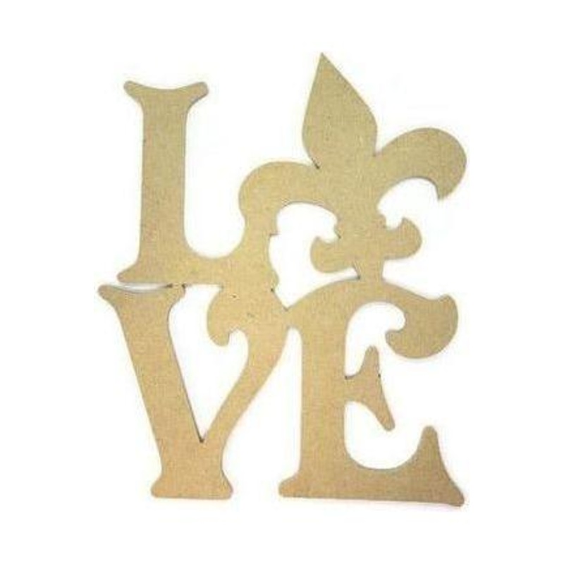 12″ Unpainted MDF Love Fleur De Lis Wood Cutout