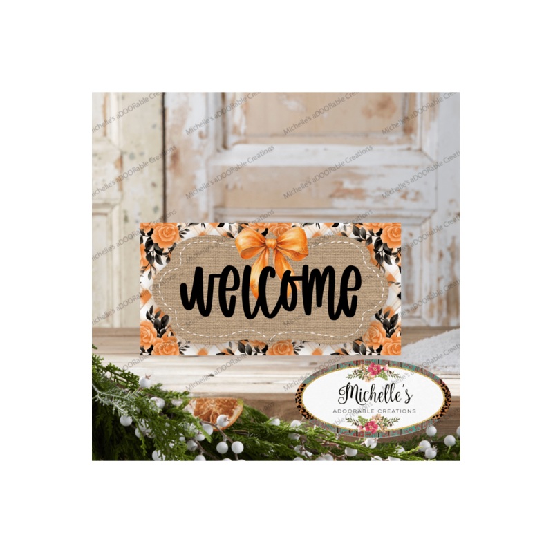 12in Welcome Orange Black Floral Sign