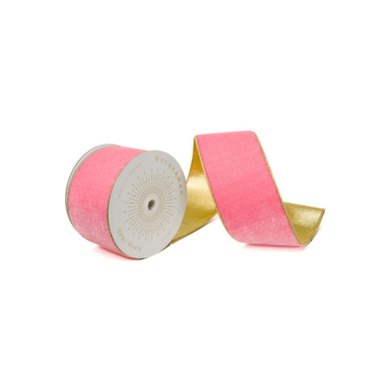 4 inch Velvet Gold Fused Back Ribbon: Pink (10 Yards)