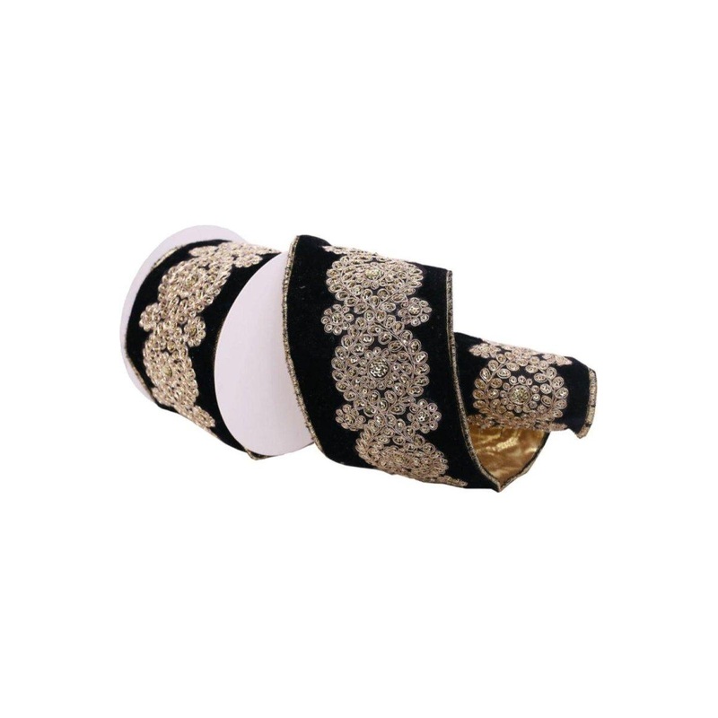 4inch Light Gold Embroidery Ribbon: Black (5 Yards)