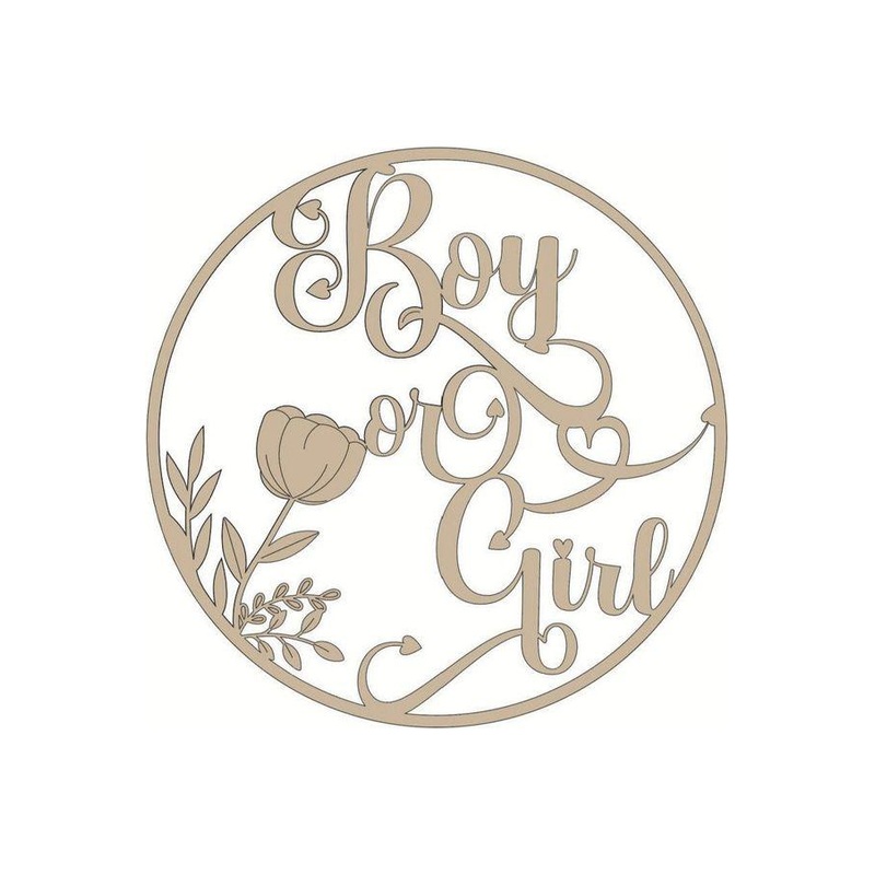 Boy or Girl Circle Script Unfinished Wood Cutout
