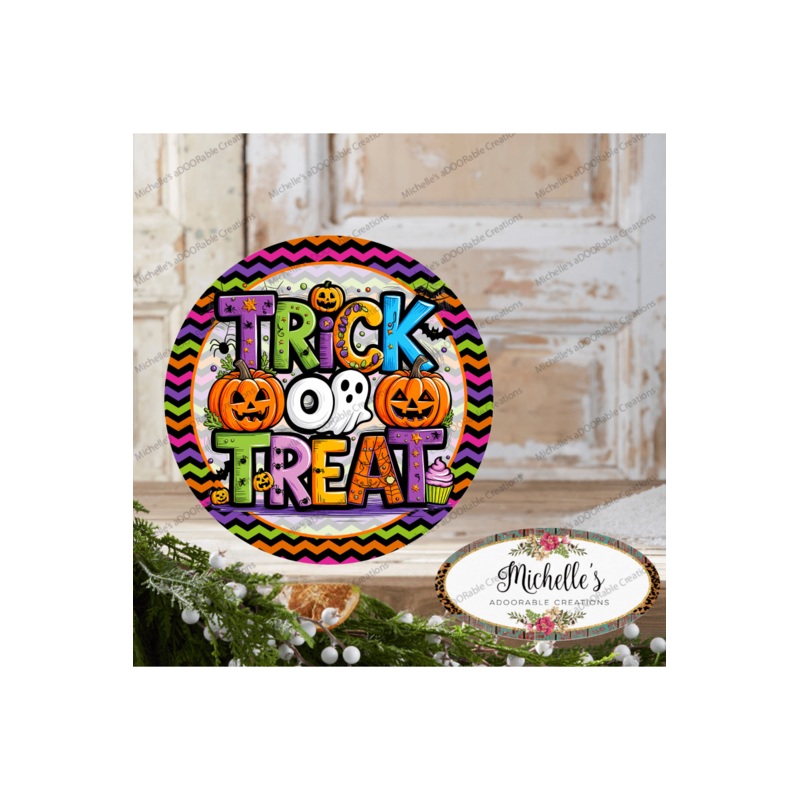 Colorful Trick or Treat Round Sign