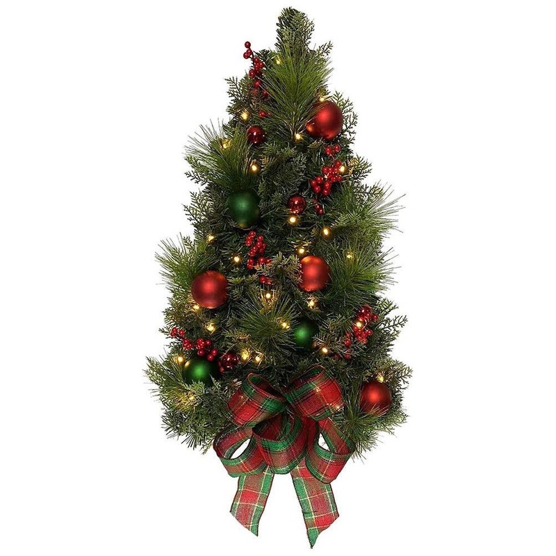 Kurt Adler 26-Inch Battery-Operated Pre-Lit Red And Green Wall Tree With Bow